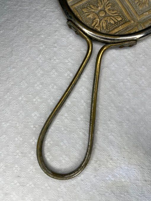 Ancien miroir à main, verre biseauté