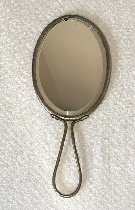Ancien miroir à main, verre biseauté