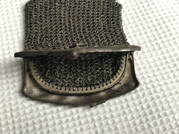 Ancien porte monnaie, bourse en cotte de mailles, Double compartiment