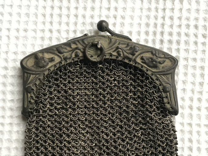 Ancien porte monnaie, bourse en cotte de mailles, Double compartiment