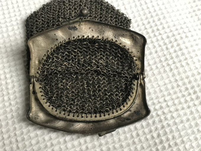Ancien porte monnaie, bourse en cotte de mailles, Double compartiment