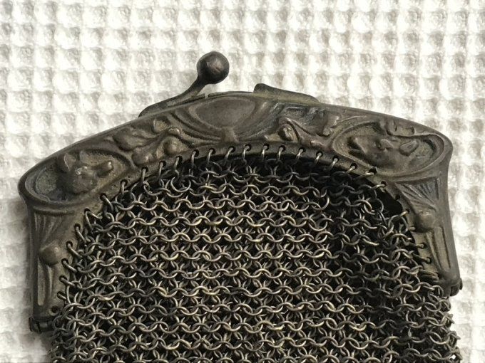 Ancien porte monnaie, bourse en cotte de mailles, Double compartiment