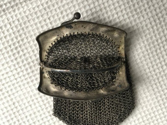 Ancien porte monnaie, bourse en cotte de mailles, Double compartiment
