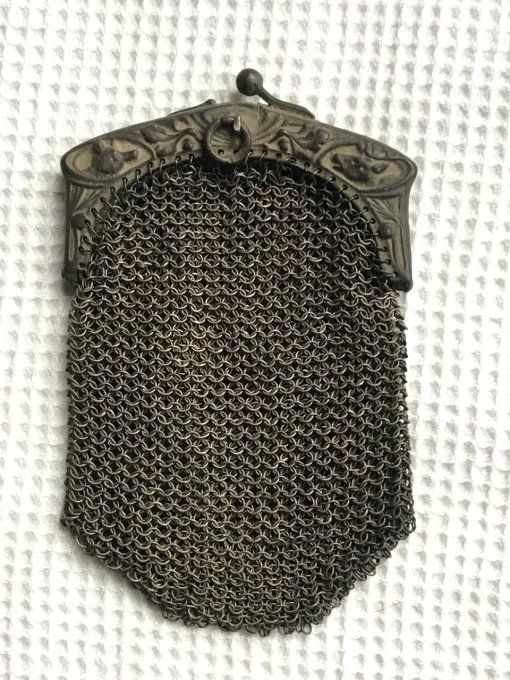 Ancien porte monnaie, bourse en cotte de mailles, Double compartiment