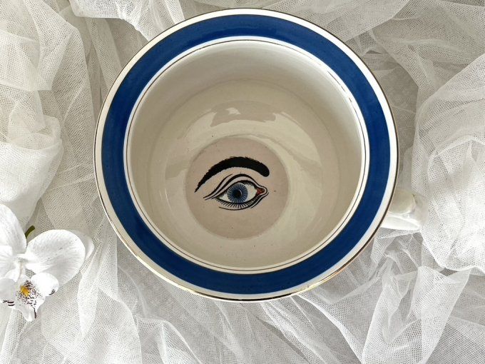 Ancien pot de chambre "À la mariée" en terre de fer - Digoin-Sarreguemines - Fin XIXe siècle