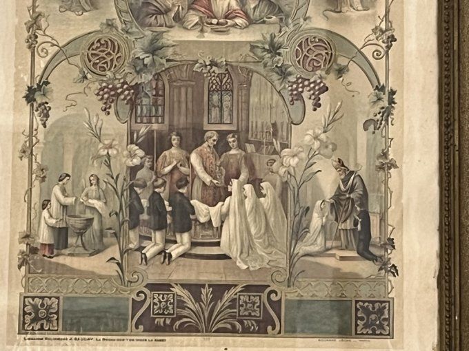 Ancien Tableau Communion Solennelle 1917. Cadre en Bois, Objet de décoration Historique