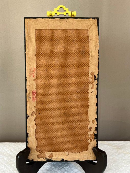 Ancien tableau, diorama asiatique en relief - Oiseaux et fleurs de cerisiers en coquillages et nacre