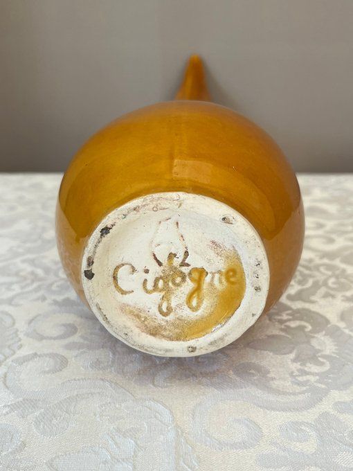 Ancien vase pichet / soliflore en céramique estampillé Cigogne par Claude Paci
