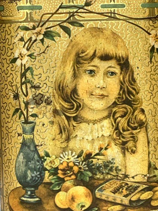 Ancienne boîte à biscuits, tôle lithographiée Home Made Ginger Wafers