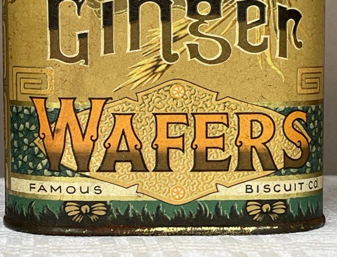 Ancienne boîte à biscuits, tôle lithographiée Home Made Ginger Wafers