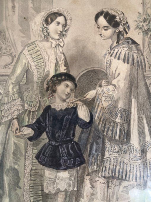 Ancienne gravure de mode du Magasin des Demoiselles, par Anais Toudouze, encadrée
