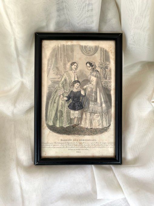 Ancienne gravure de mode du Magasin des Demoiselles, par Anais Toudouze, encadrée
