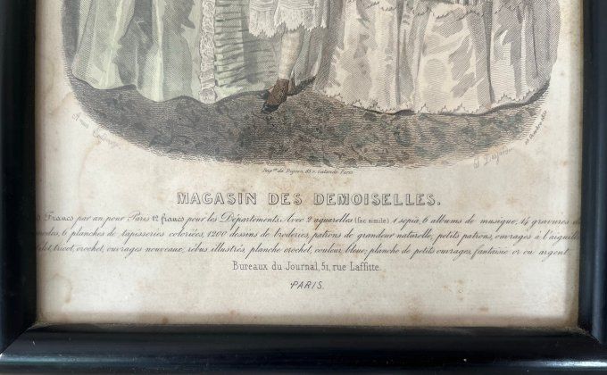 Ancienne gravure de mode du Magasin des Demoiselles, par Anais Toudouze, encadrée