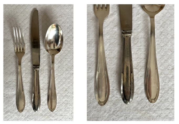 Ancienne ménagère en métal argenté, art déco, 84 pièces, poiçon Albert Frionnet