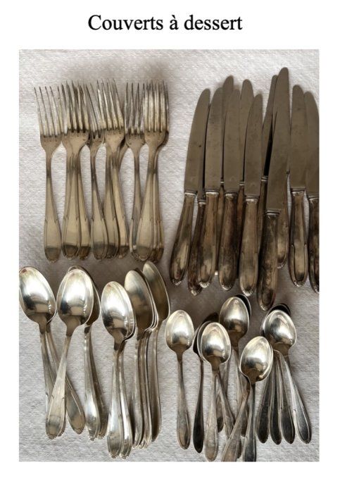 Ancienne ménagère en métal argenté, art déco, 84 pièces, poiçon Albert Frionnet