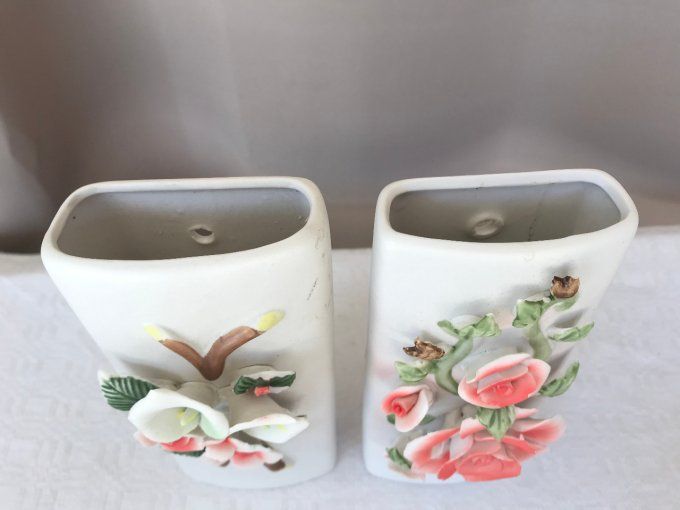 Anciens Humidificateurs, Vases Style Shabby Chic Floral en biscuit