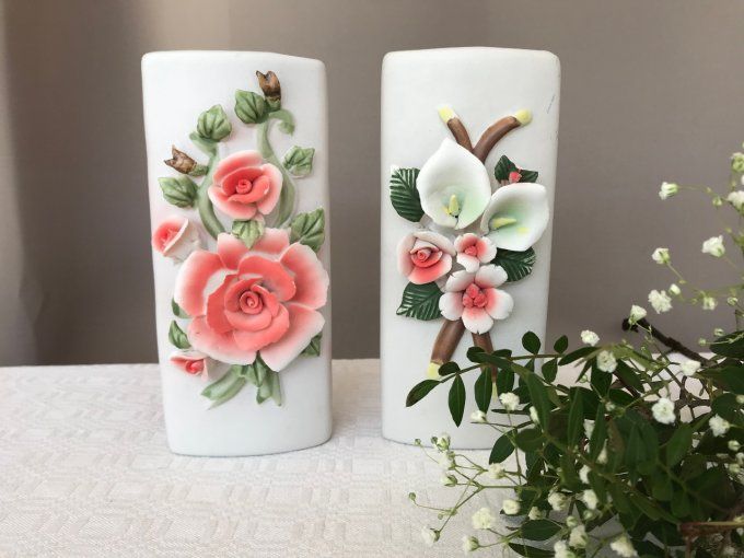 Anciens Humidificateurs, Vases Style Shabby Chic Floral en biscuit