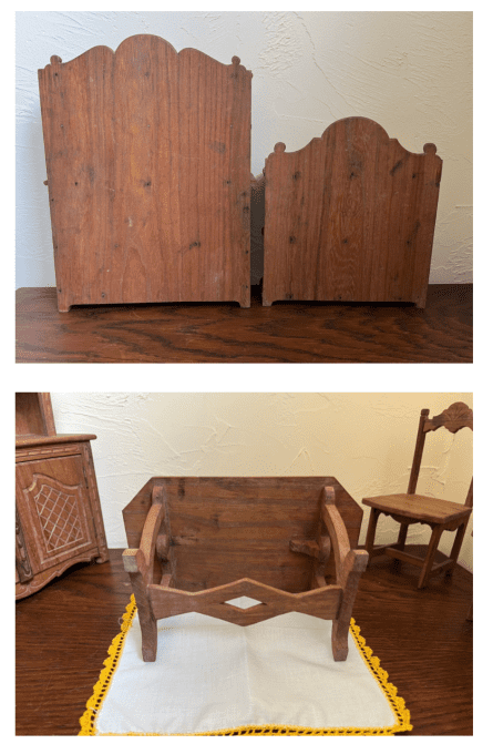 Anciens meubles de poupée, salle à manger en bois