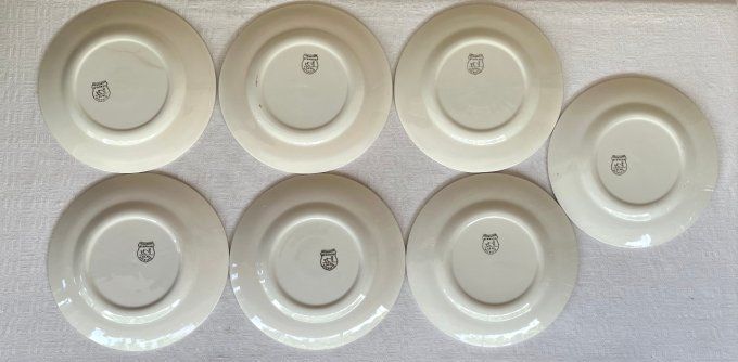 Assiettes anciennes St Amand Céranord semi vitrifié modèle Butterfly au décor japonais, contour rose