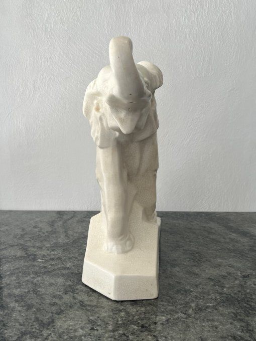 Sculpture en céramique craquelée, Éléphant signé Dolly, Le Jan, 1930