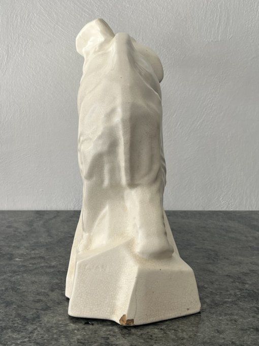 Sculpture en céramique craquelée, Éléphant signé Dolly, Le Jan, 1930