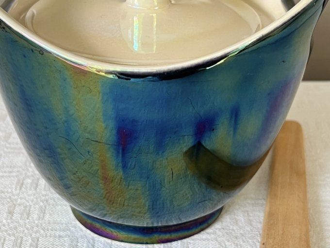 Pot à tabac ou vide poche en céramique irisée Denicotea – France, années 50/60