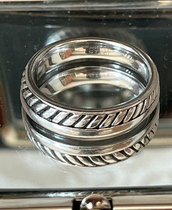 Bague anneau Fossil en acier inoxydable, motif torsadé, Neuve