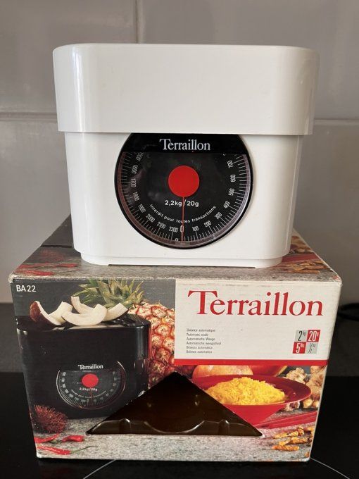 Balance de cuisine blanche, Teraillon vintage, carton d'origine, Années 80
