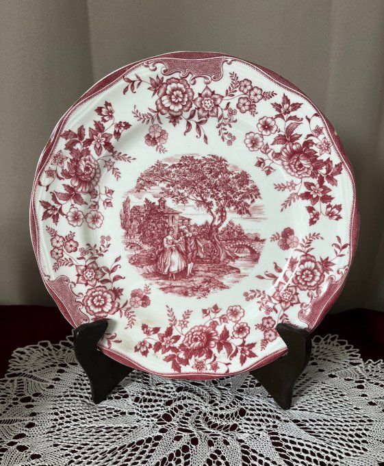 Belle assiette italienne, décor floral romantique,  Quadrifoglio des années 70, design Franco Giorgi