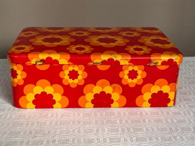 Boite à biscuit grand format, MASSILY FRANCE, à décor fleurs oranges, vintage
