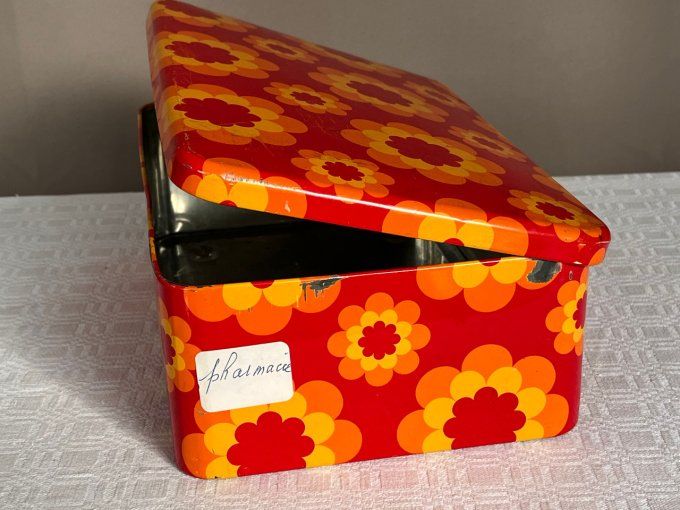 Boite à biscuit grand format, MASSILY FRANCE, à décor fleurs oranges, vintage