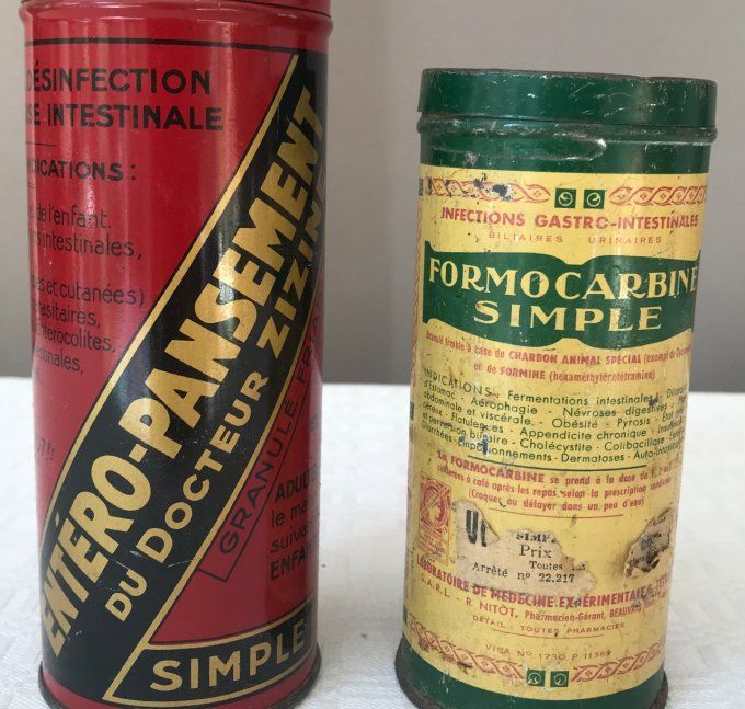 Boites anciennes de médicaments, Entero pansement et Formocarbine simple