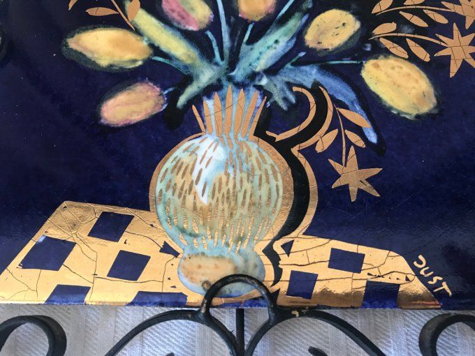 Bouquet de fleurs sur carreaux de céramique, décoration à suspendre, signé Just
