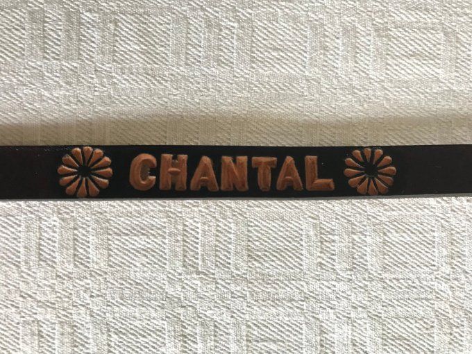 Bracelet cuir vintage, gravé avec le prénom Chantal