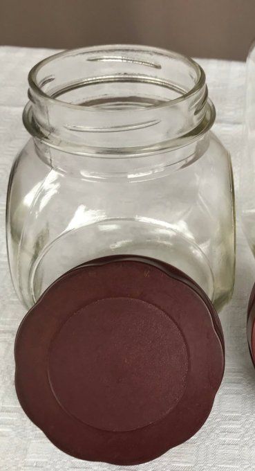Bocal ancien d'épicerie, en verre et bakélite