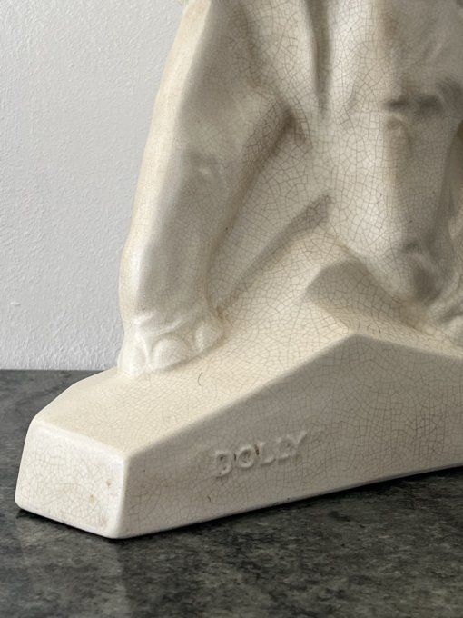 Sculpture en céramique craquelée, Éléphant signé Dolly, Le Jan, 1930