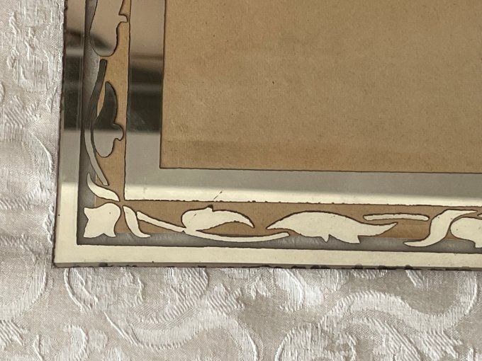 Cadre photo ancien réversible, en verre miroir et bordeaux, porte photo à poser Art Déco