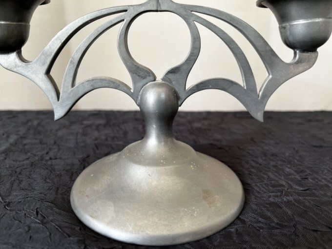Candélabre vintage à trois branches en étain fin d'art français