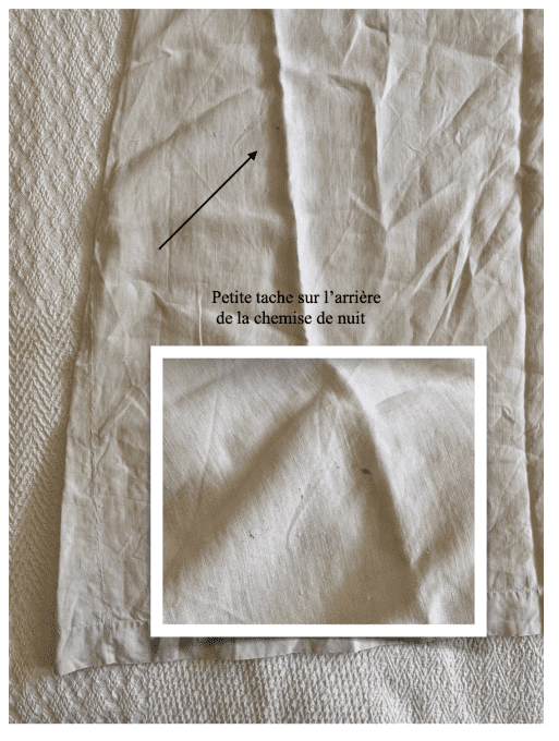 Ancienne chemise de nuit en métis, broderie festonnée, initiales FT, confort naturel, charme vintage