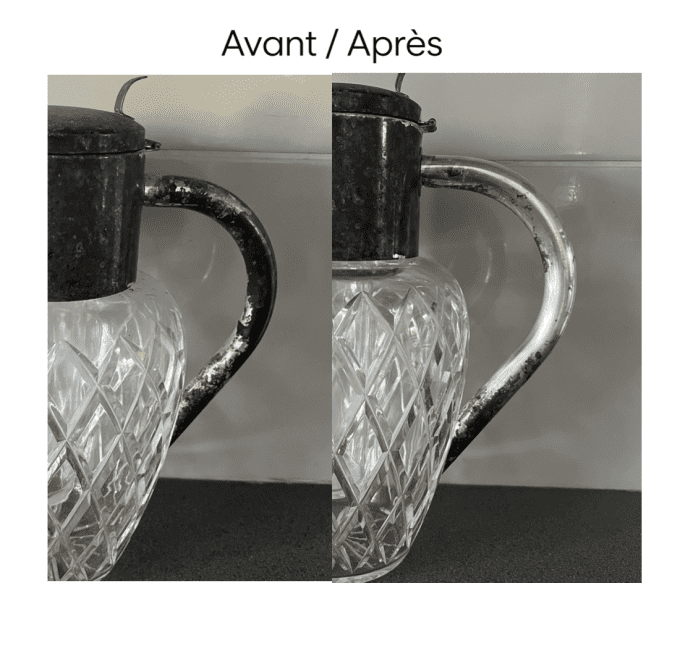 Carafe en cristal taillé et métal argenté avec tube rafraîchisseur en verre