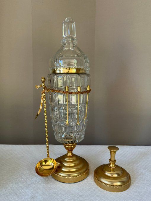 Carafe, pot pour fruits à l'alcool, avec 2 couvercles et sa louche, vintage