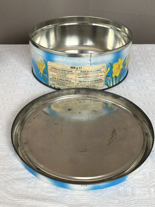 Boite métallique ronde pour Pâques, vintage, décor lapin et poussins 