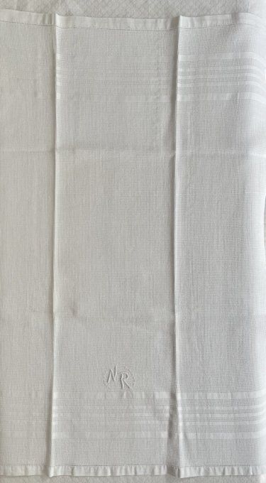 12 Serviettes de toilette blanches, nid d'abeille, brodées NR, Neuves