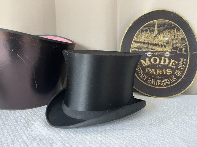 Chapeau, Haut de forme avec sa boite, Mode de Paris, Exposition universelle 1900