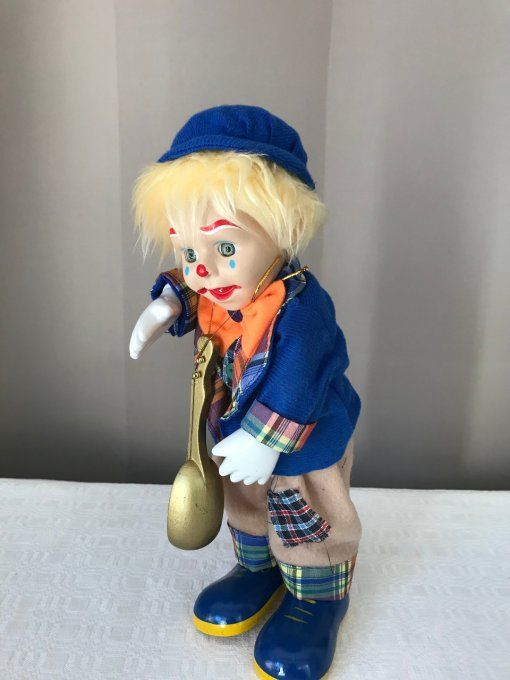 Clown, automate en porcelaine, musical, Vintage