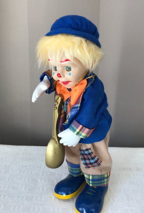 Clown, automate en porcelaine, musical, Vintage