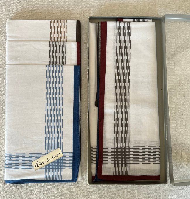 Coffret de 6 grands mouchoirs Winkler en coton motifs graphiques colorés, Neufs
