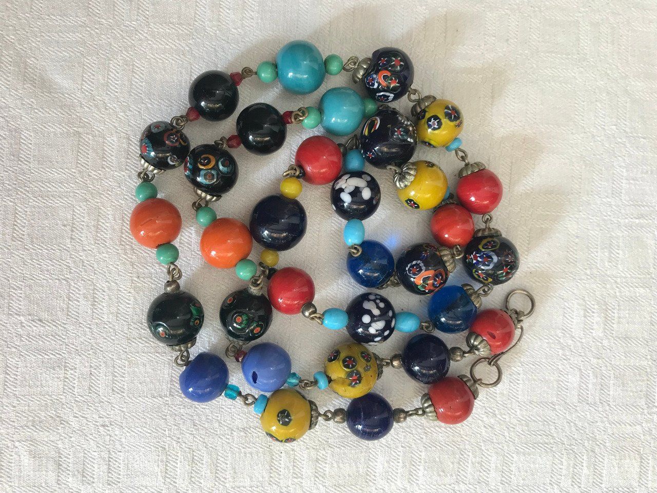 Collier Sautoir Perles De Verre Bleues Vintage - Long, Style Rétro - Neuf Sans Emballage