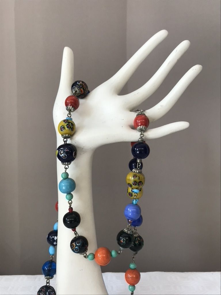 Lot De 5 Colliers En Perles De Verre Artisanales – Multicolore – Ras De Cou + Sautoir
