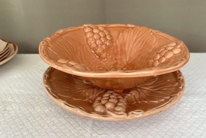 Coupe à fruits, plat égouttoir raisons en barbotine, What's By vincent cadeaux